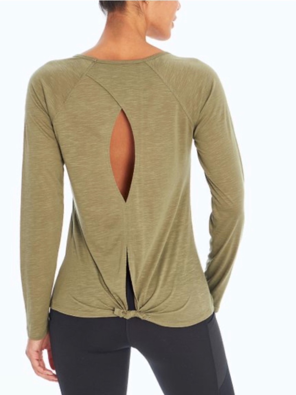 NEW- Jessica Simpson Long Sleeve Twist-Back Top in Olive- XL